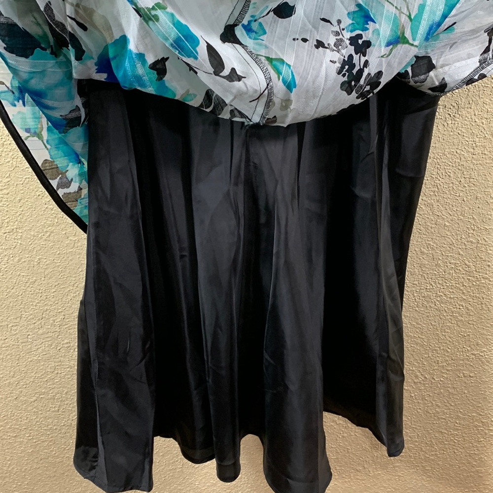 Avenue Dress Blue Black Midi Floral 18 Lined Sleeveless V-Neck Back Zipper - Picture 5 of 16